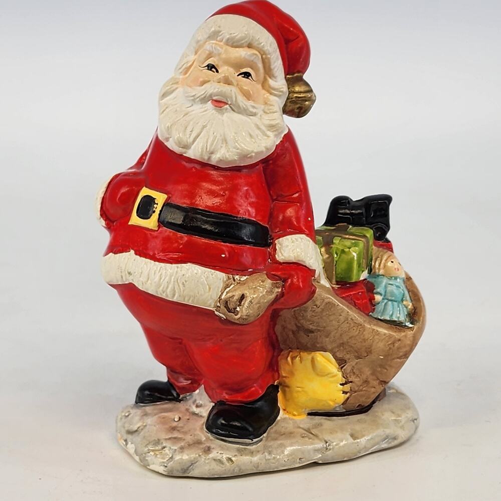 Christmas Santa Figurine Japan Pottery Hand Painted Sack of Toys 5" Vintage